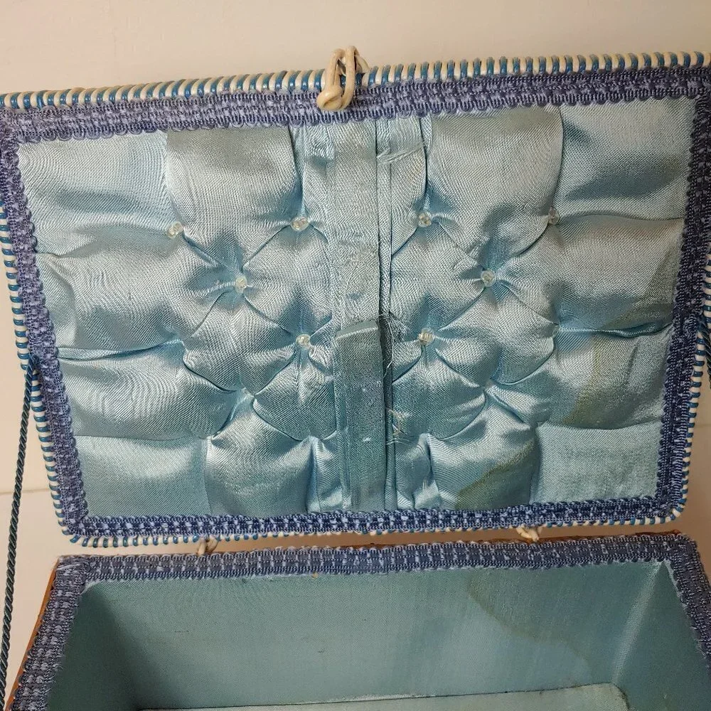 Vintage Sewing‎ Basket Whicker Rattan Box Mid-Century MCM Czech